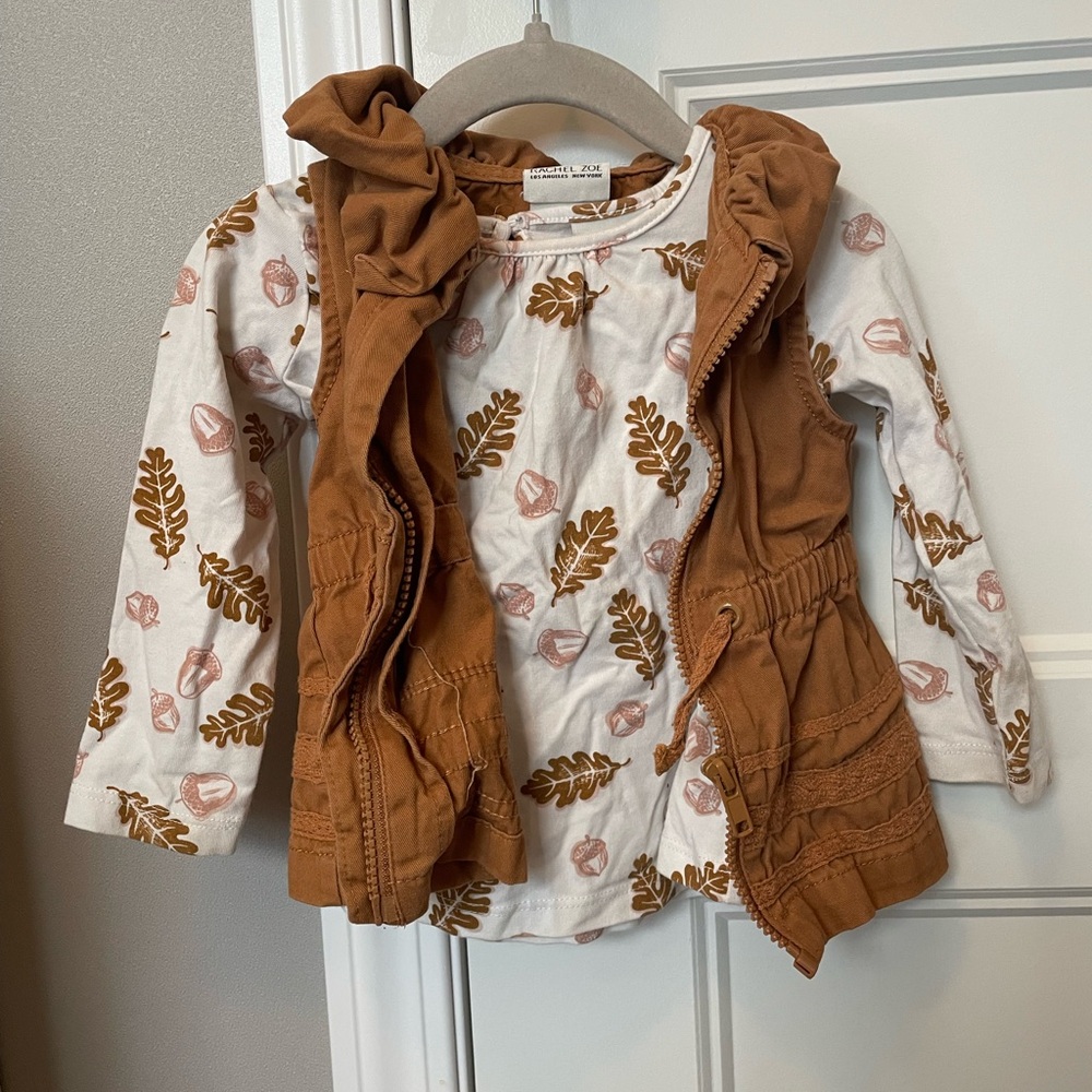 Kids Shirt with Leaf Print and Brown Vest